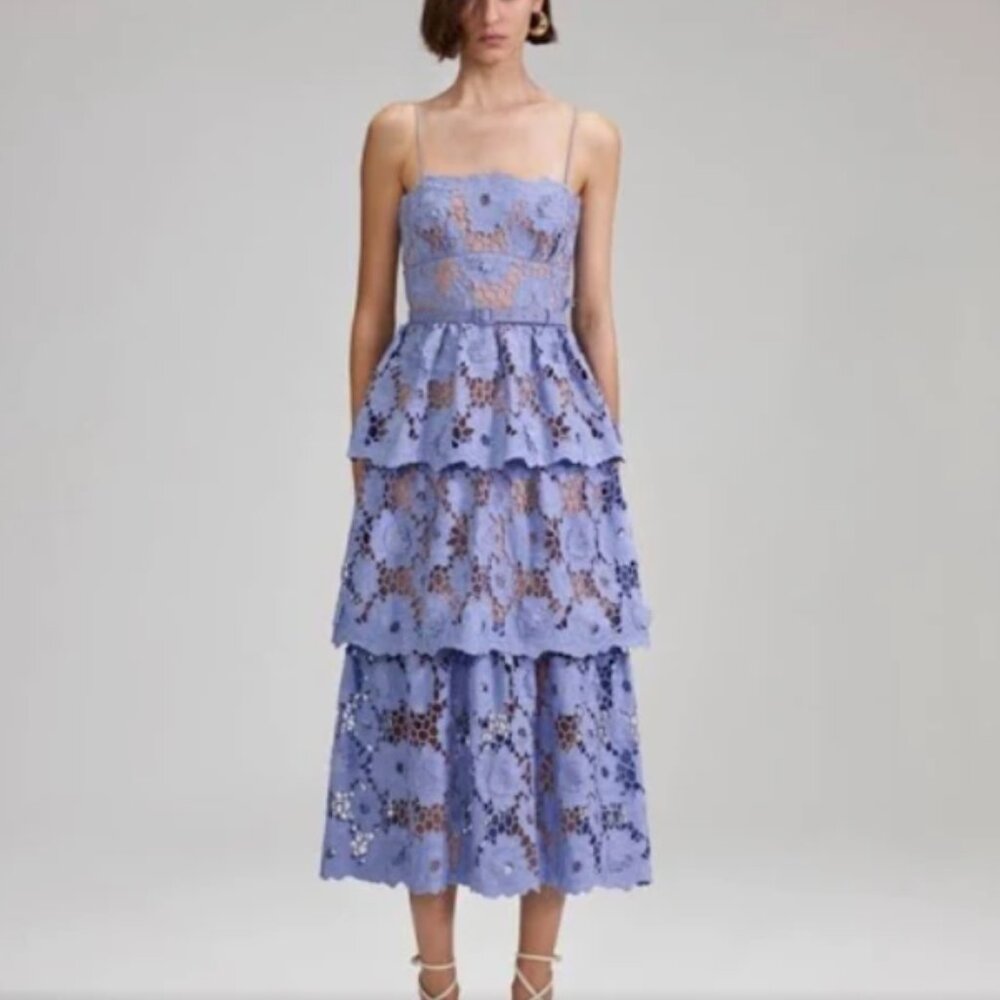 NWT Self- Portrait LILAC 3D COTTON LACE MIDI Dress